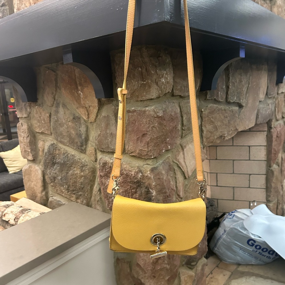 Botkier New York Vibrant Yellow Crossbody Bag with Long Strap and Flap Closure